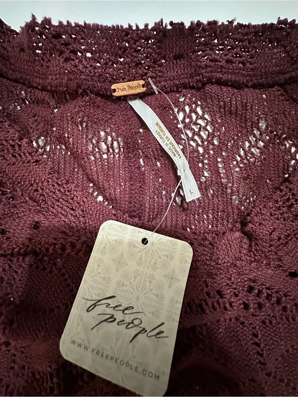 FREE PEOPLE IN THE MEADOW PURPLE LACE LONG SLEEVE TEE TSHIRT TOP LARGE BOHO